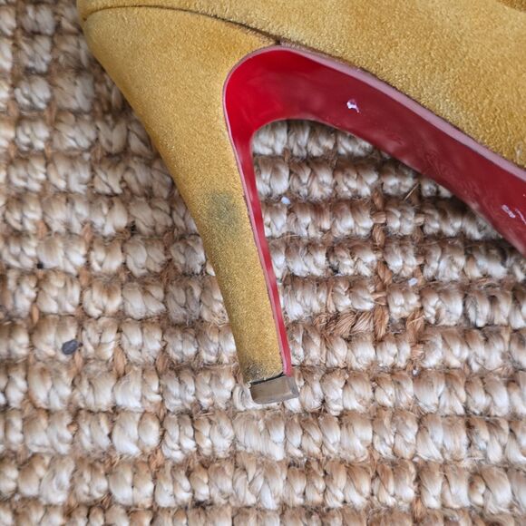 CHRISTIAN LOUBOUTIN Yellow Suede Mid-Calf Ruched Stiletto Round Toe Boots 38 - Picture 3 of 10
